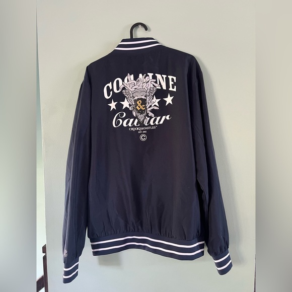 Crooks & Castles Navy Jacket with White Stripes - Picture 1 of 4